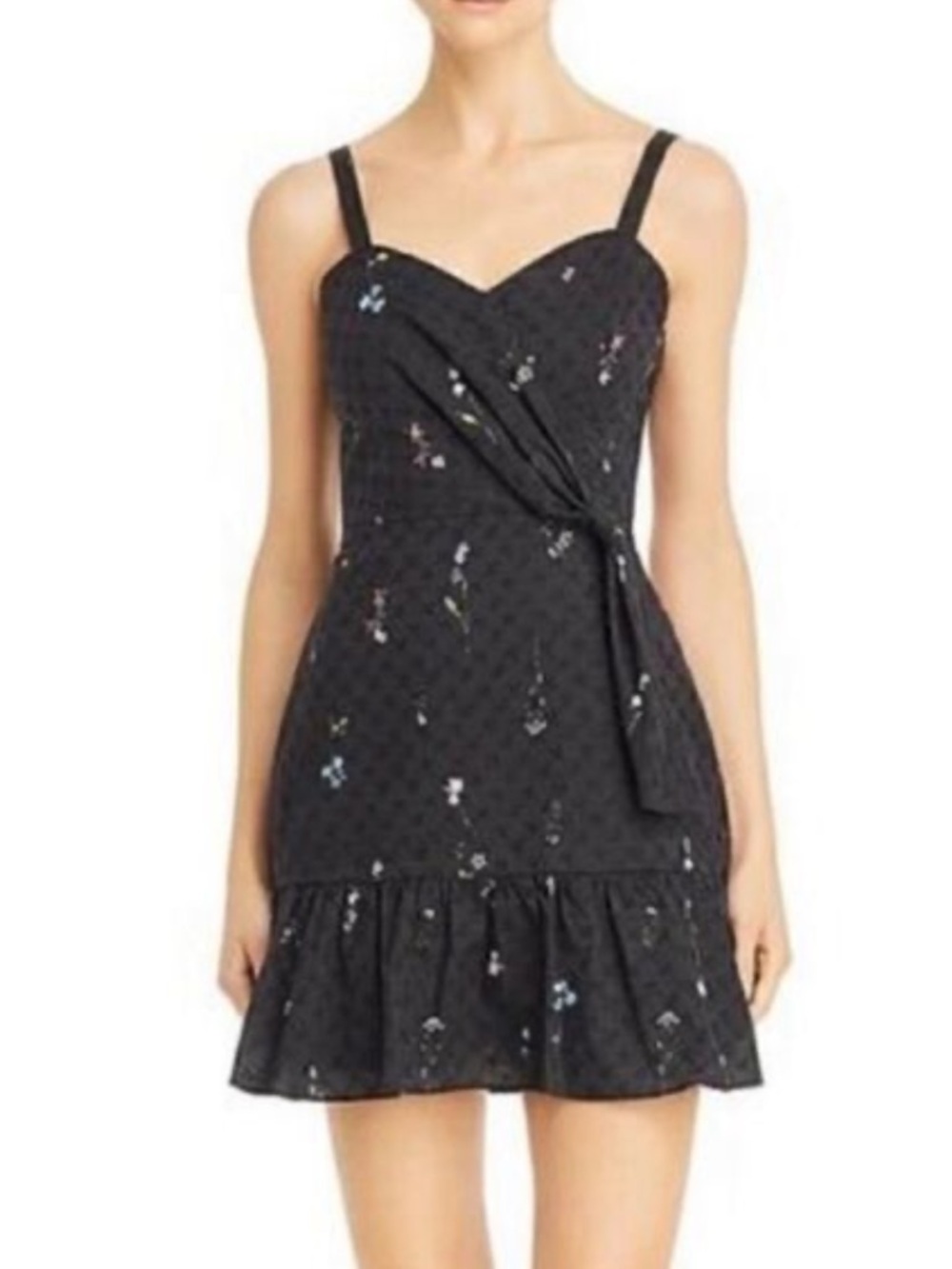 ☀️3/$25 Parker‎ Fawn Eyelet Floral Print Mini Dress 6 mini black Gigi